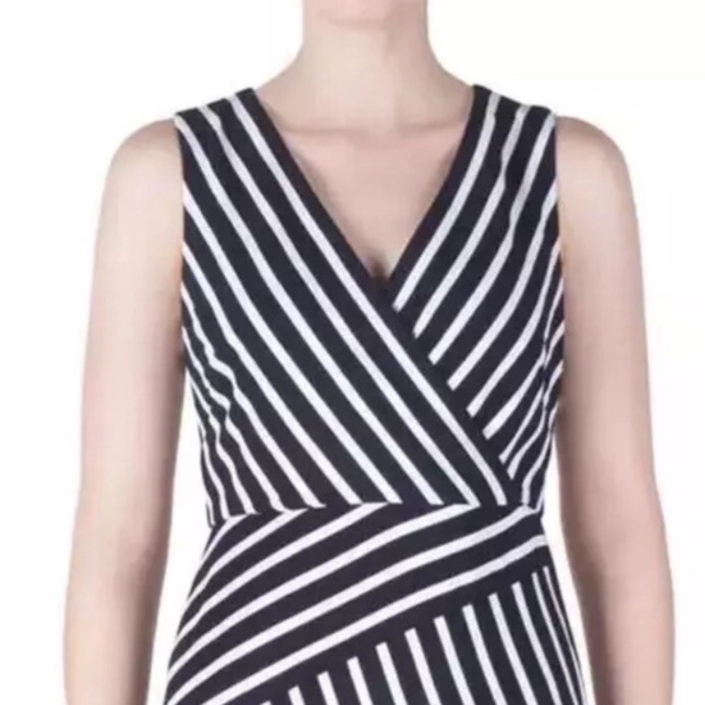 NYDJ Womens Sleeveless V-Neck Striped Sheath Dress Navy White Size 8 NWT